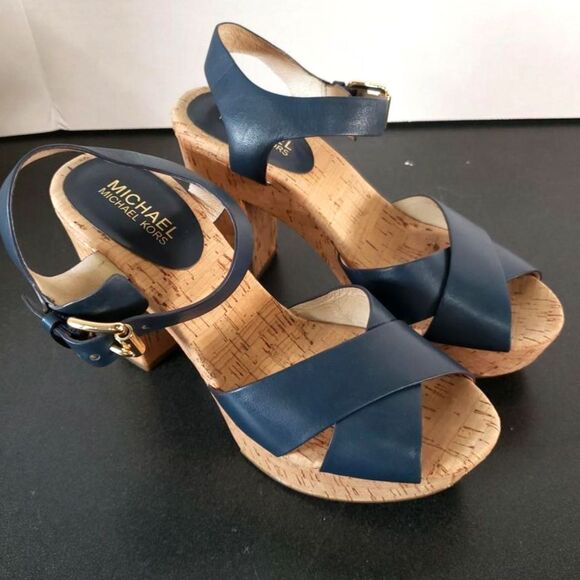 Michael Kors Navy Blue Natalia Platform Sandals - Size 8 - Like New - Picture 4 of 7